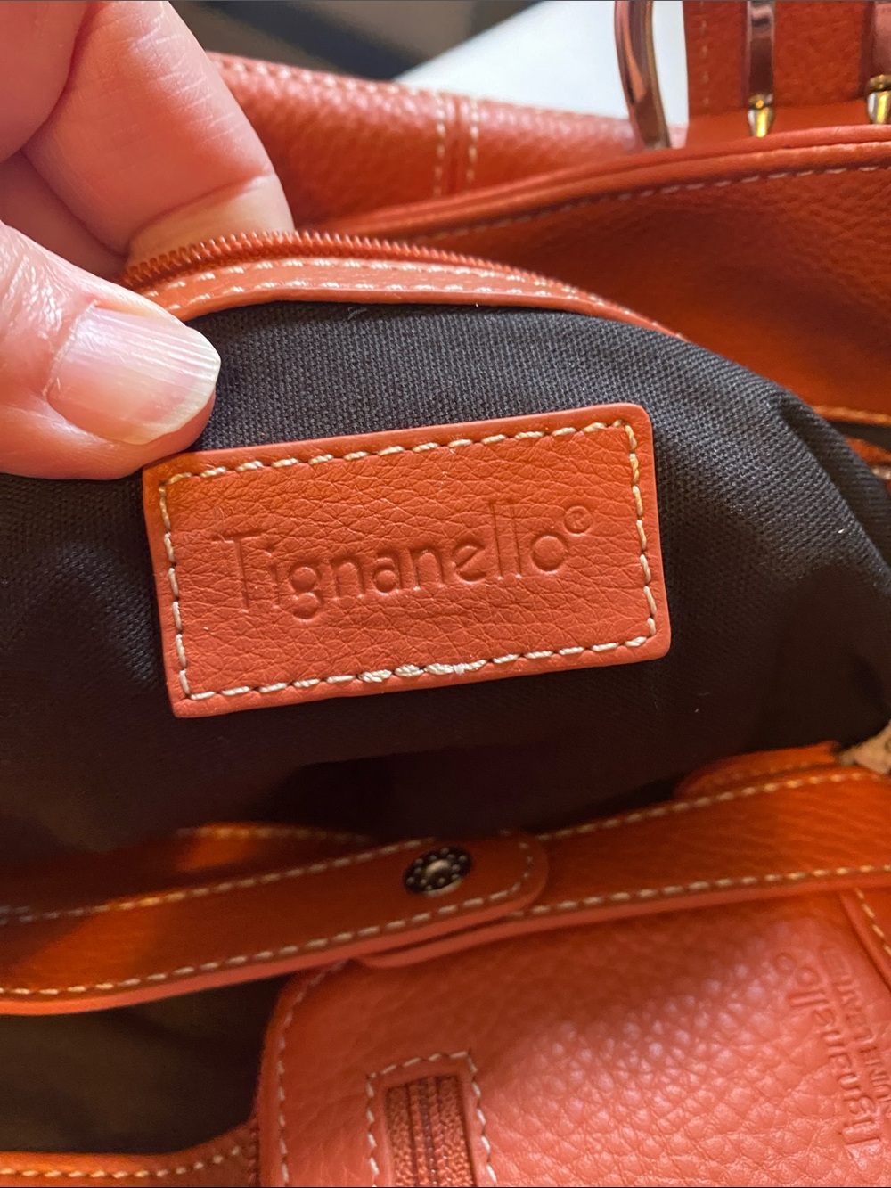 Tignanello Burnt Orange Leather Shoulder Tote - Picture 6 of 8